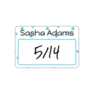 baby bottle cap write-on labels in pom pom blue