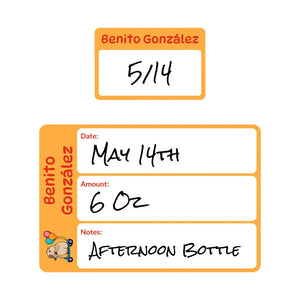 baby bottle date write-on labels capybara orange