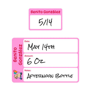 baby bottle date write-on labels capybara pink