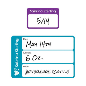 baby bottle date write-on labels doodle hearts night sky