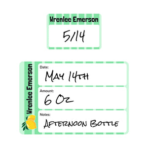baby bottle name labels lemons green