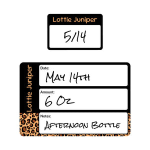 baby bottle name stickers leopard print classic