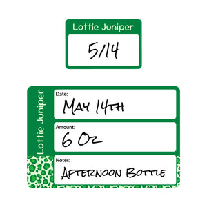 baby bottle name stickers leopard print green
