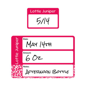baby bottle name stickers leopard print pink