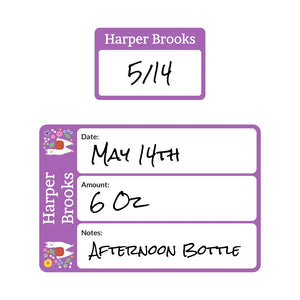 baby bottle labels for daycare in llama purple