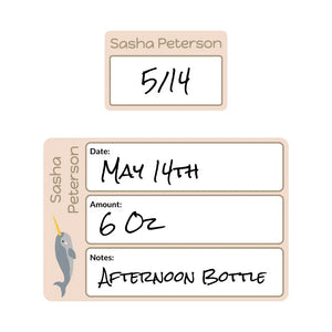 baby bottle labels for daycare in narwhal cream