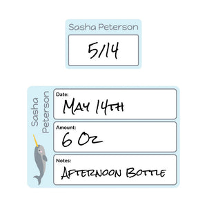 baby bottle labels for daycare in narwhal light blue