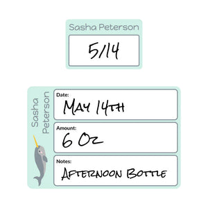 baby bottle labels for daycare in narwhal seafoam green