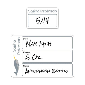 baby bottle labels for daycare in narwhal white