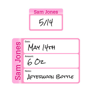 baby bottle date write-on labels ombre pink