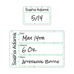 baby bottle labels for daycare in pom pom green