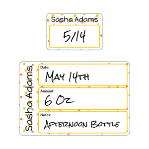 baby bottle labels for daycare in pom pom orange