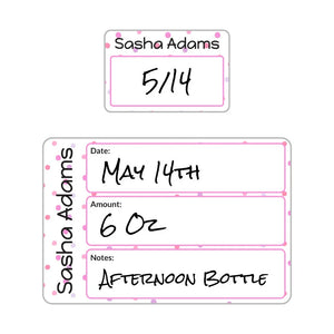 baby bottle labels for daycare in pom pom pink