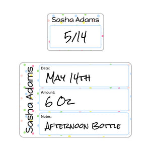baby bottle labels for daycare in pom pom rainbow