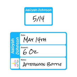 baby bottle labels for daycare unicorn blue