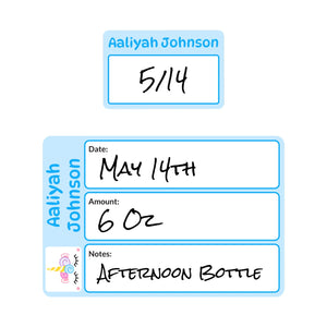 baby bottle labels for daycare unicorn light blue