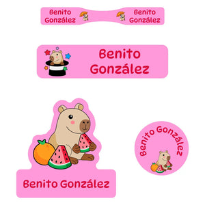 baby labels pack capybara pink