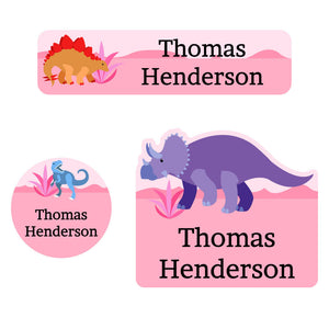 baby labels pack dinosaurs pink