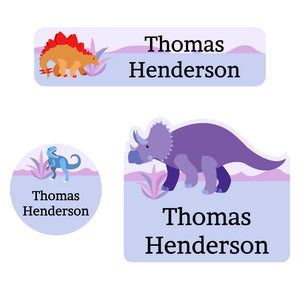 baby labels pack dinosaurs purple