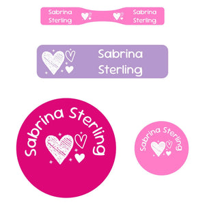 baby labels pack doodle hearts fairy princess