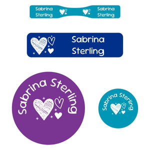 baby labels pack doodle hearts night sky