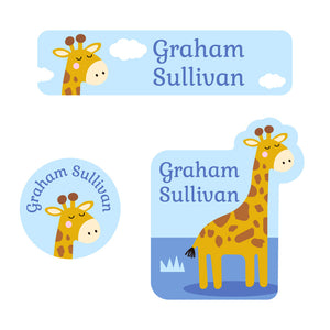 baby labels pack giraffe blue