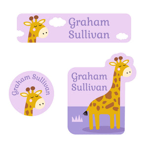 baby labels pack giraffe purple