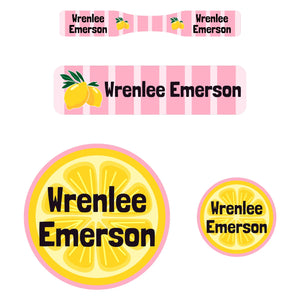 baby name labels lemons pink
