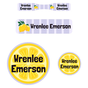 baby name labels lemons purple