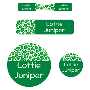 baby name labels leopard print green
