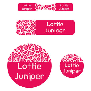 baby name labels leopard print pink