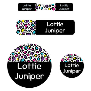 baby name labels leopard print rainbow