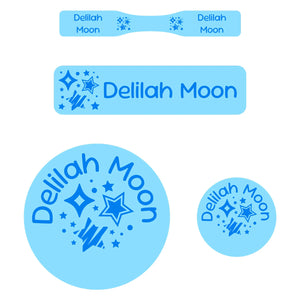 baby name labels pack stars blue