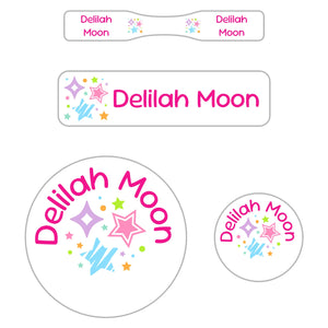 baby name labels pack stars pink rainbow