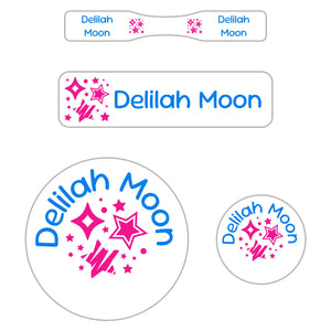 baby name labels pack stars pink blue