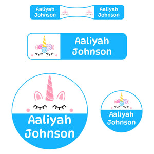 baby name labels for kids unicorn blue