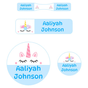 baby name labels for kids unicorn light blue