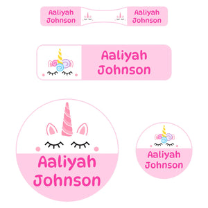 baby name labels for kids unicorn light pink