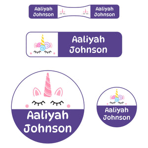baby name labels for kids unicorn purple