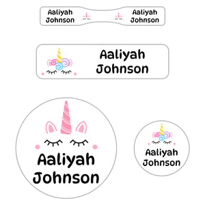 baby name labels for kids unicorn white