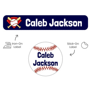 camp clothing name labels pack for kids baseball dark blue