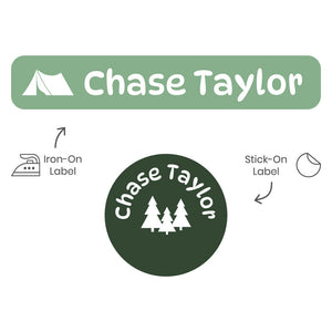 camp clothing labels pack campsite dino roar