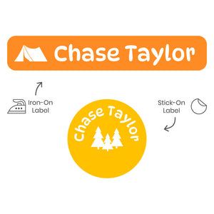 camp clothing labels pack campsite sunrise