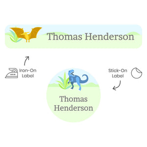camp clothing labels pack dinosaurs green