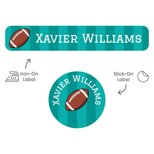 camp clothing name stickers for kids in football turquoise