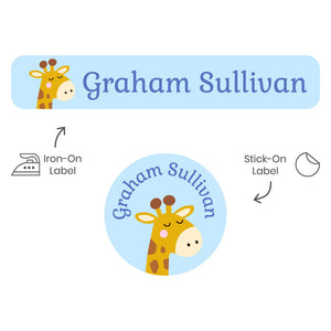 camp clothing labels pack giraffe blue
