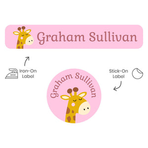 camp clothing labels pack giraffe pink