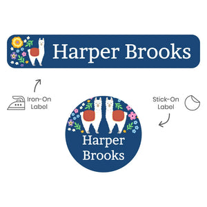 camp clothing labels pack for kids llama dark blue