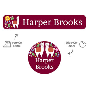 camp clothing labels pack for kids llama dark magenta