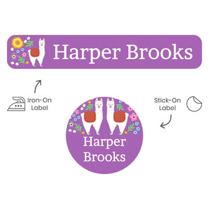 camp clothing labels pack for kids llama purple